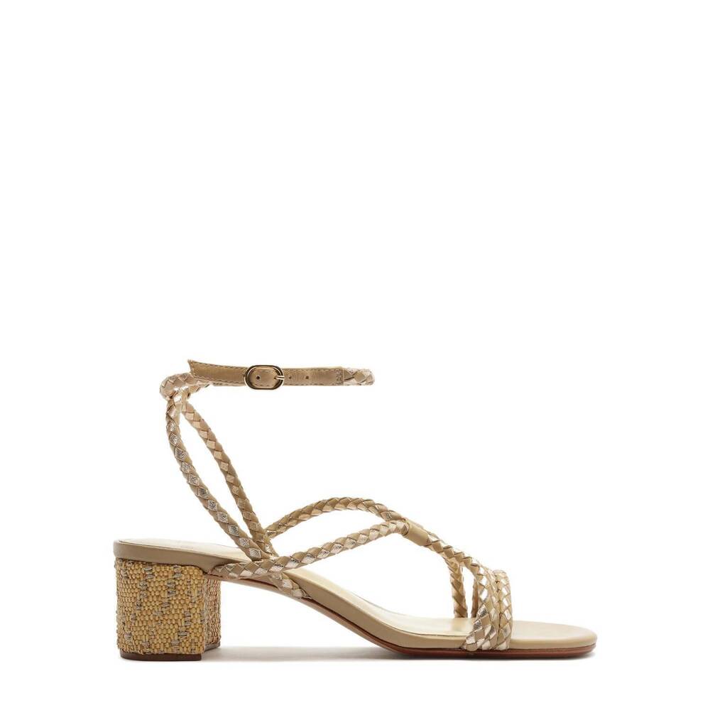 NEW ALEXANDRE BIRMAN women's elba 45 braided leather sandal in semolina/golden